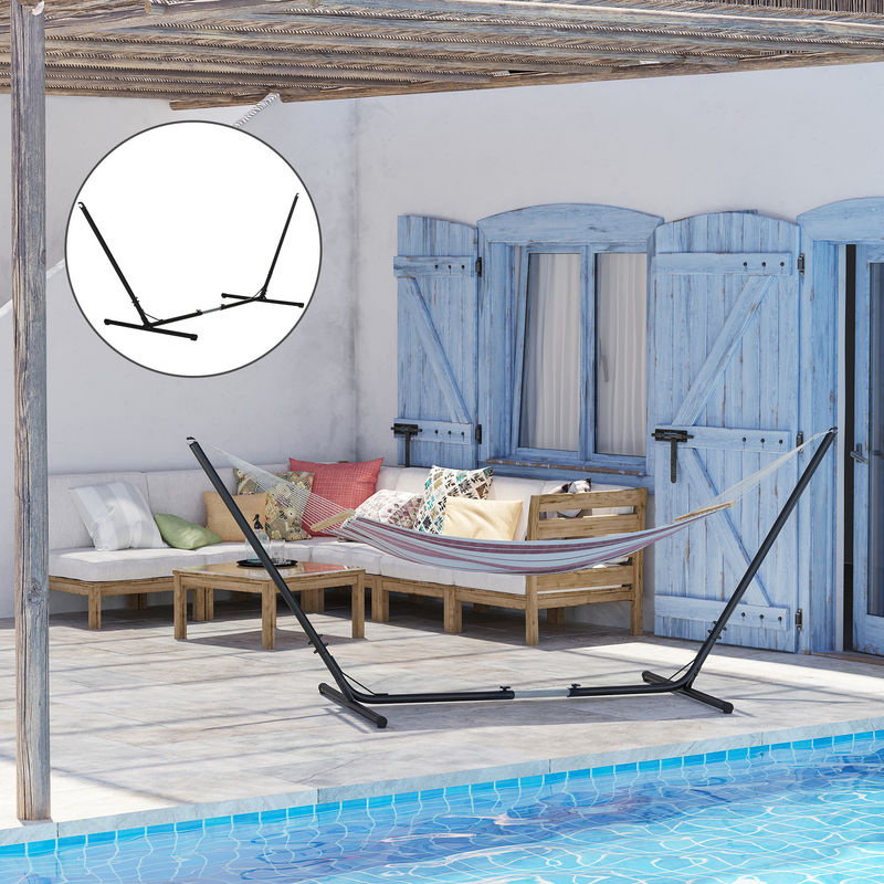 Outsunny Hängemattengestell aus Metall in Schwarz, verstellbarer Hängemattenständer für Garten und Strand, Belastbarkeit bis 120 kg, B/T/H: 308–380 x 108 x 120 cm - Bild 2