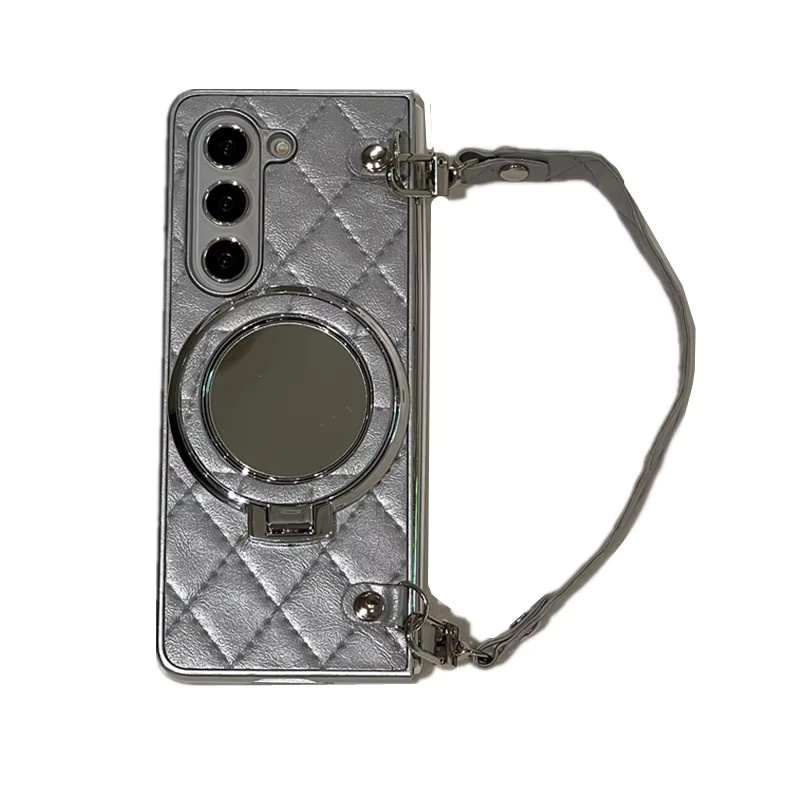 Luxuriöser Make-up-Spiegel mit Handkabel und magnetischer Funktion in Silber für Samsung Z Fold 7, 6, 5, 4 und 3 inklusive Schutzhülle - Bild 4