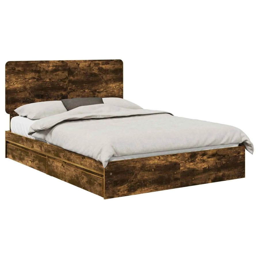 vidaXL Stauraumbett mit Schubladen in Räuchereiche, Modernes Holzbett für Erwachsene, B/T/H: 160 x 200 x 163 cm - Bild 2