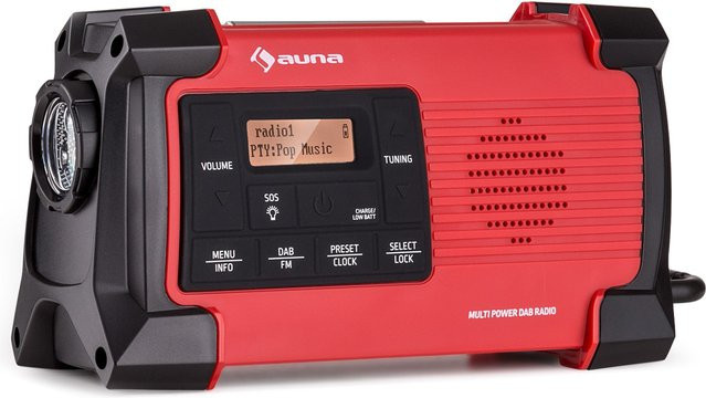 Auna Patagonia DAB+ Outdoor-Radio mit Kurbelaufladung, USB-C und SOS-Alarm, wasserdicht, Rot - Bild 1