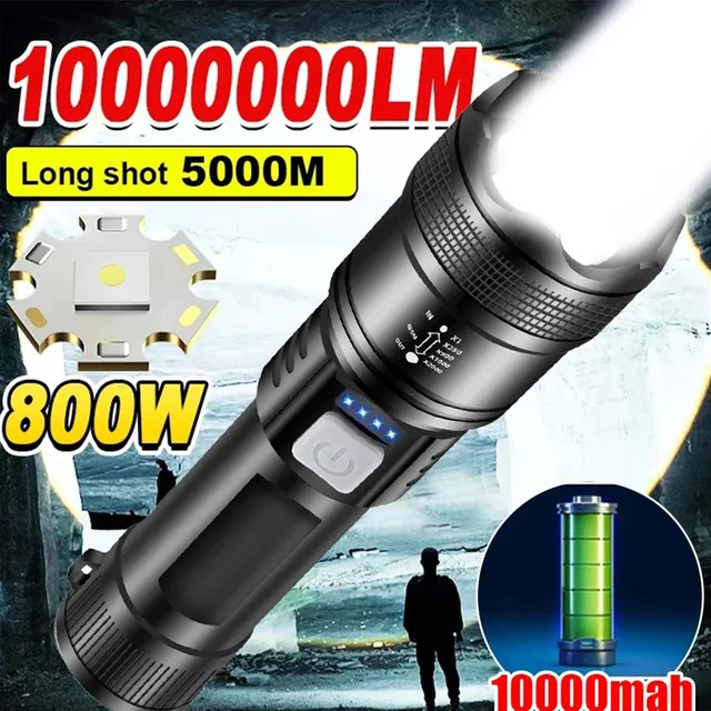 Ultra helle taktische LED-Taschenlampe mit P70 LED, 5000lm, Teleskop-Zoom und eingebauter Batterie, Schwarz - Bild 1