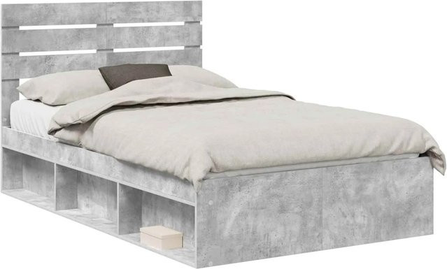 vidaXL Bettrahmen mit Kopfteil aus massivem Kiefernholz und Beton-Optik in Grau, B/T/H: 120 x 200 x 123 cm - Bild 1