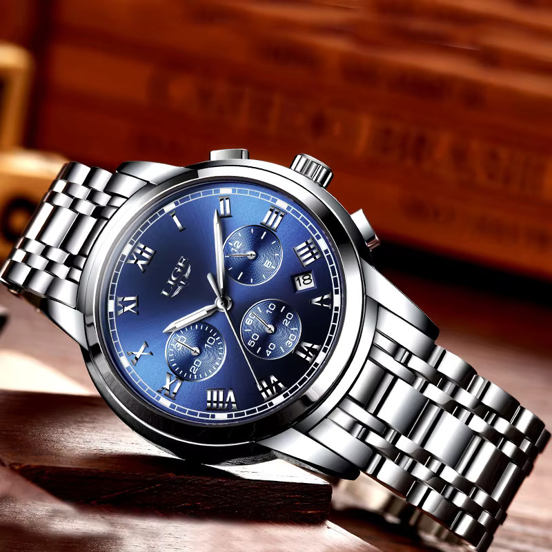 LIGE Chronograph, Quarz, Edelstahl, Blau, Herren - Bild 3
