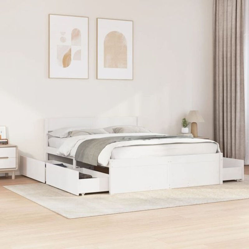 Massivholzbett Vidaxl aus Kiefer in Weiß, Modernes Bett ohne Matratze, B/T: 140 x 200 cm - Bild 1