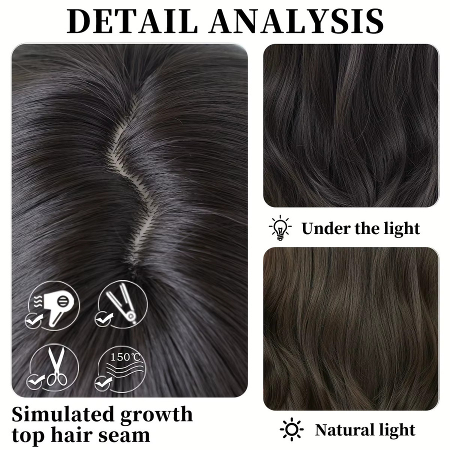 7JHH WIGS Perücke, dunkelbraun, lang, lockig, mit Pony, synthetisch, Damen - Bild 3