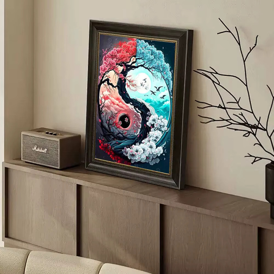 Huacan 5D-Diamantgemälde Yin-Yang-Blume als Diamantmosaik Wanddekoration in Multicolour B/H: 30 x 20 cm - Bild 3