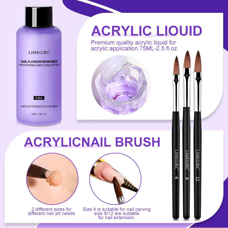 LIMEGIRL Nagel-Acryl-Flüssigkeits-Mono-Pinsel-Set, 75 ml - Bild 3