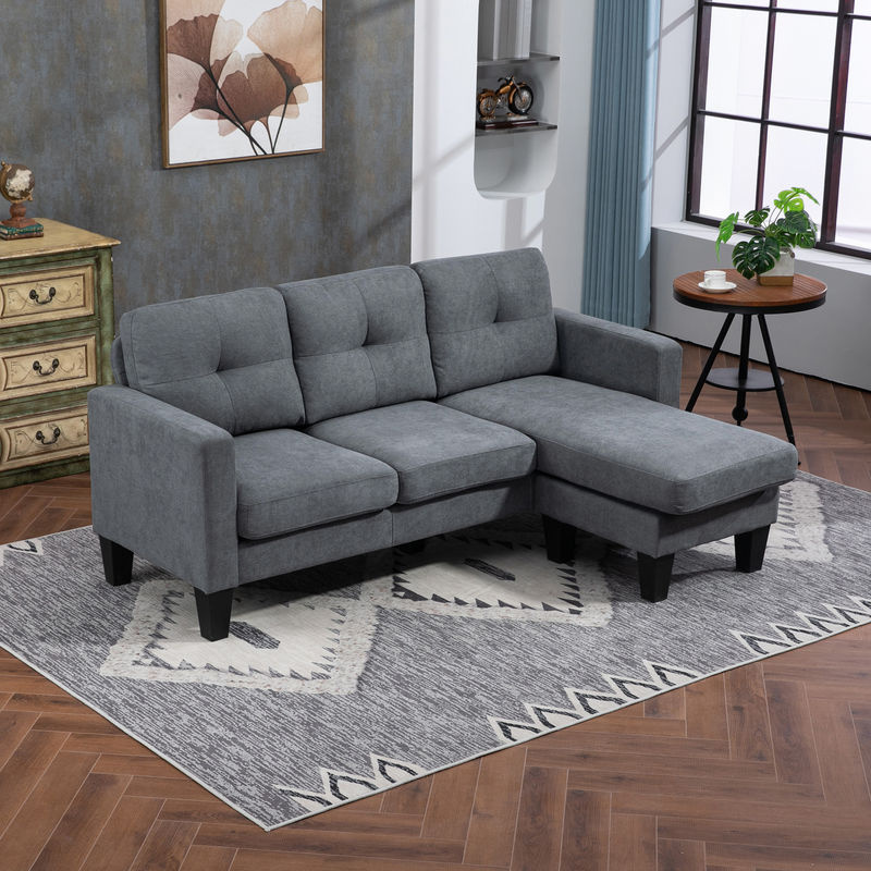 HOMCOM Ecksofa in L-Form mit umkehrbarer Chaiselongue, Dunkelgrau, Leinenoptik mit Federkern und hochdichtem Schaumstoff - Bild 2