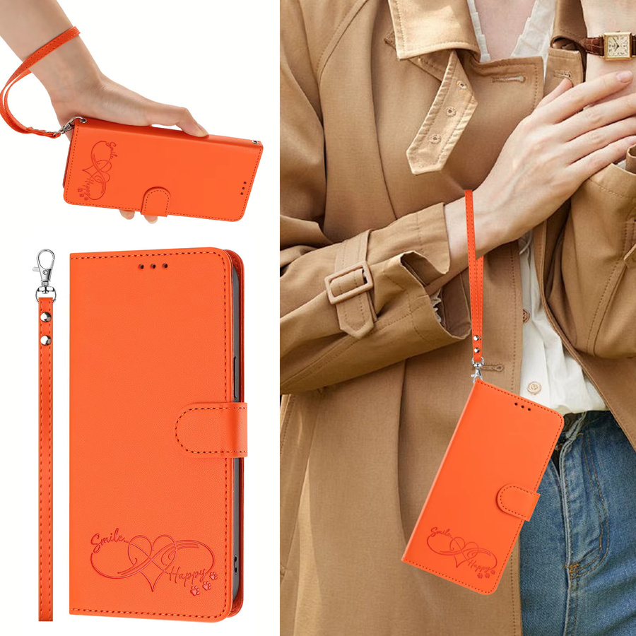 Modische PU-Leder Handyhülle mit Reißverschluss, Handgelenkschlaufe und Kartenfach für Realme Note 80 4G, 16 Pro Plus und P4 Power 5G in Schwarz und Orange - Bild 2