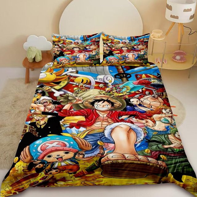 One Piece Anime Bettwäsche-Set mit Luffy Cartoon-Design, Mikrofaser, Mehrfarbig, B/H: 135 x 200 cm - Bild 1