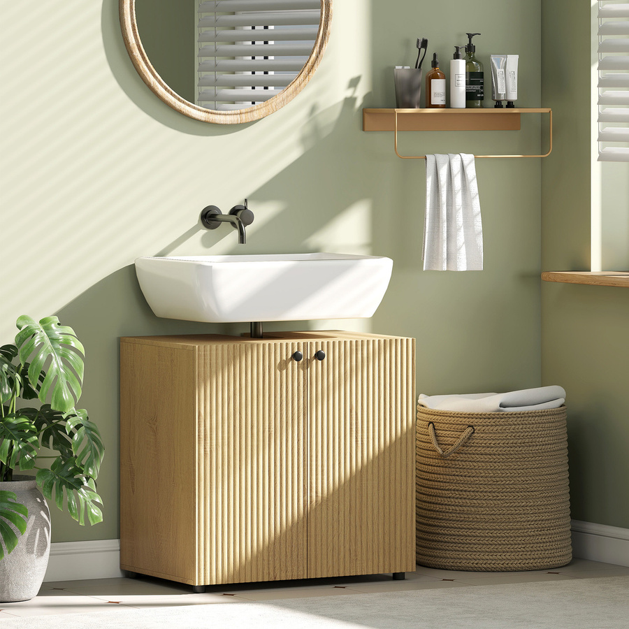 HOMCOM Badezimmer Unterschrank mit 2 Soft-Close-Türen und höhenverstellbarem Regal in braun, B/T/H: 60 x 39,8 x 58,5 cm - Bild 2