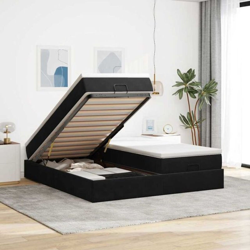 Vidaxl Ottoman Polsterbett mit Matratze aus Samt in Schwarz B/T/H: 180 x 200 x 23,5 cm - Bild 1