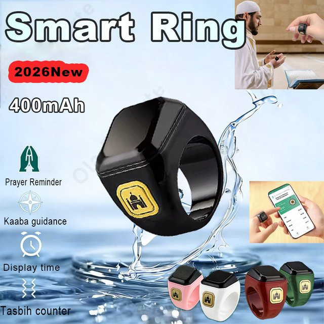 Ola Esporte Smart-Ring mit HD-Bildschirm und Bluetooth für Männer und Frauen, Tasbih-Zähler und Gebetserinnerung, wasserdicht, in Schwarz oder Weiß - Bild 1