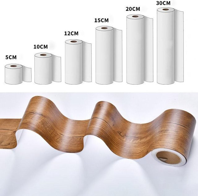 Selbstklebendes Holzmaserungsband von WARM YOUR LIFE in Braun, wasserdichter Dekorfilm für Sockelleisten und Türrahmen, Breite: 12 cm, Länge: 10 m - Bild 1