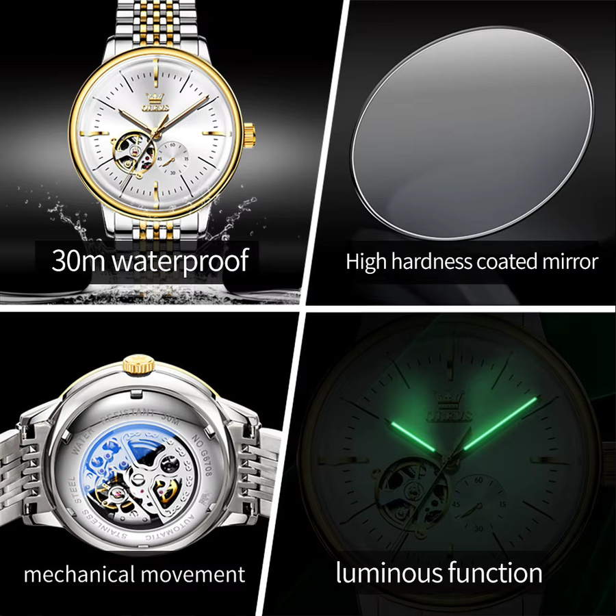 OLEVS Armbanduhr Automatik, Edelstahl, Gold, Herren - Bild 4