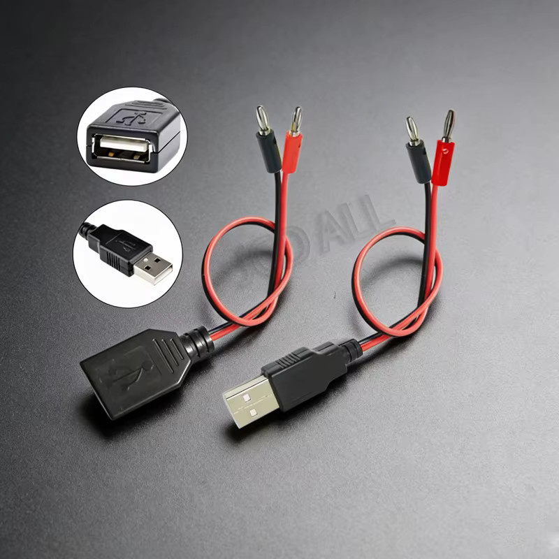 JCD Stromtestleitung USB 2.0 auf 4 mm Bananenstecker Konvertierungsleitung mit männlichen und weiblichen Steckern in Schwarz - Bild 2