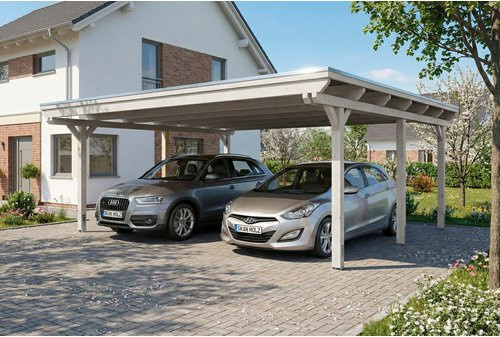 SKANHOLZ Carport Emsland aus Fichte mit Stahl-Flachdach in Weiß, B: 609 cm, T: 604 cm - Bild 1