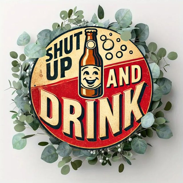 Runde Vintage-Wandkunst aus Eisen von Potdemiel mit dem Schriftzug Shut up and drink in Multicolour - Bild 1