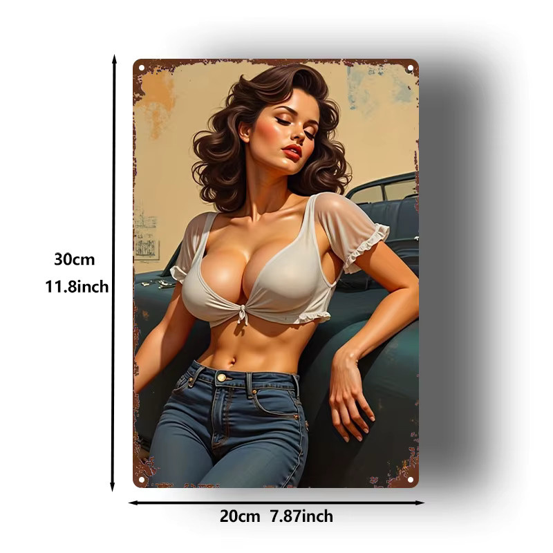 Vintage Metallschild CIFBUY Retro Pinup-Girl Wanddekoration Multicolour Breite: 20,32 cm, Höhe: 30,48 cm - Bild 2