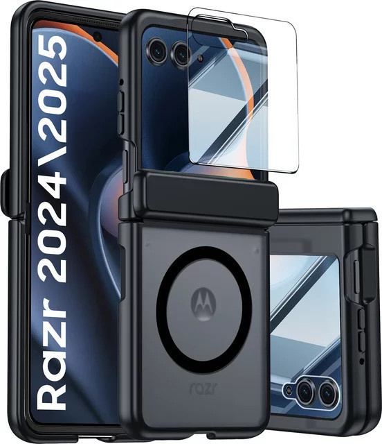 Motorola Razr Handyhülle mit Displayschutz und Magnetfunktion, Stoßfeste Matte Case in Schwarz - Bild 1