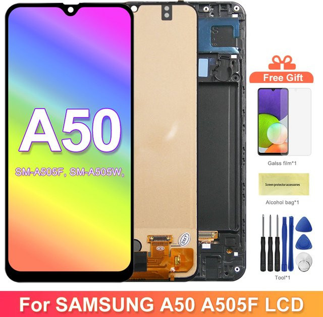 Samsung Galaxy A50 A505 LCD Display mit Rahmen in Schwarz als Ersatz Digital Touch Screen - Bild 1