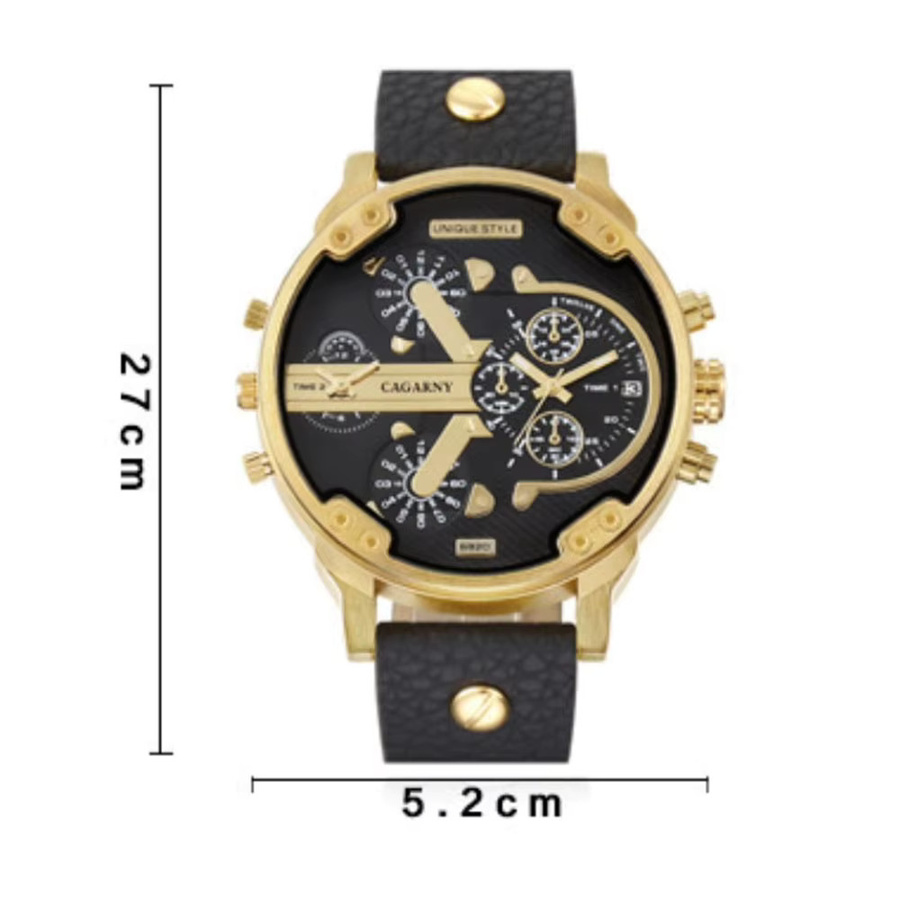ZBJP Armbanduhr Quarz, Leder, Edelstahl, Schwarz, Gold, Herren - Bild 2
