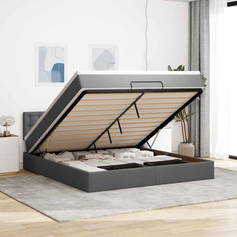 vidaxl Ottoman Polsterbett mit Matratze und LED-Beleuchtung in Dunkelgrau, B/T/H: 160 x 200 x 88 cm - Bild 1