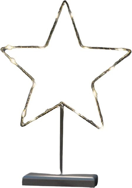 Lex LED Tischleuchte Stern aus Metall in Silber mit Timer und Batteriebetrieb, Höhe: 38 cm - Bild 1