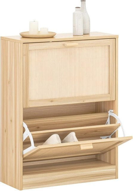 SoBuy Schuhkipper Schuhschrank mit 2 Klappen in Natur und Beige, B/T/H: 60 x 24 x 80 cm - Bild 1