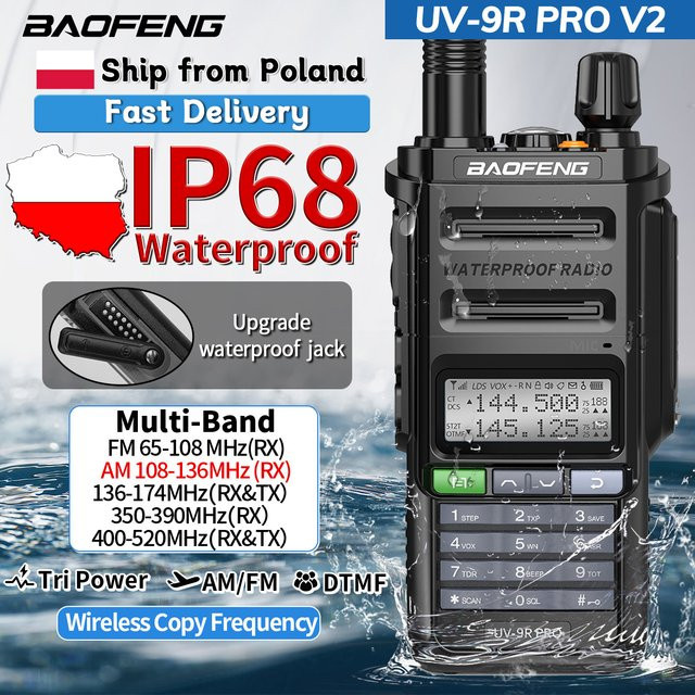 Baofeng UV-9R PRO V2 Wasserdichtes Walkie-Talkie UHF VHF Band mit USB-C, Schwarz - Bild 1