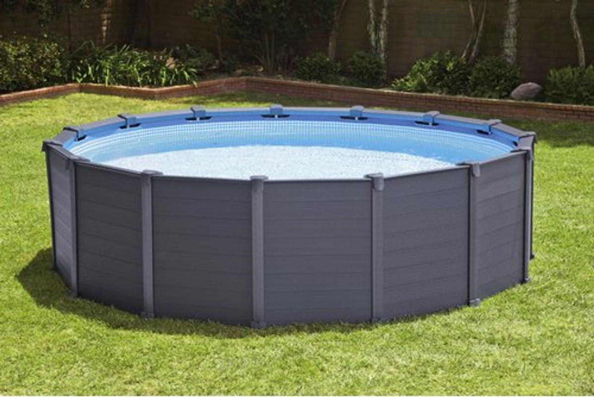 Intex Frame Pool Rund Grau mit Sandfilteranlage, Abdeckung, Bodenplane und Leiter, Durchmesser: 478 cm, Höhe: 124 cm - Bild 3
