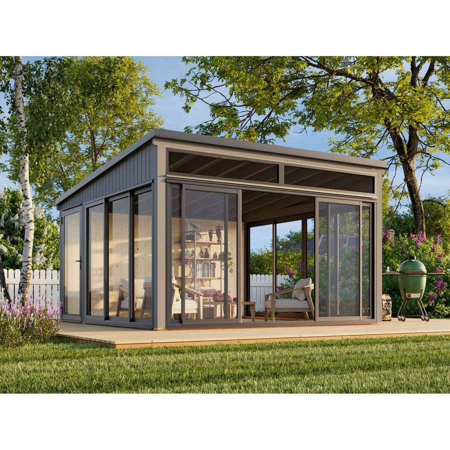 Palmako Holz-Gartenhaus Saga Slide mit Pultdach in Dunkelgrau, B/T: 420 x 420 cm - Bild 2