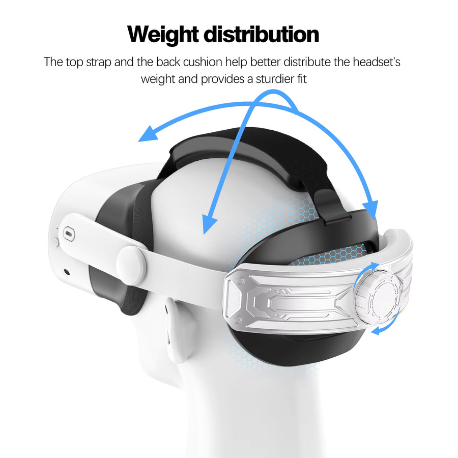 HUADAI Elite Strap Verstellbarer Kopfgurt im Iron Man Style für Meta Quest 2, Oculus Quest 3 und Quest 3S, Silber - Bild 3