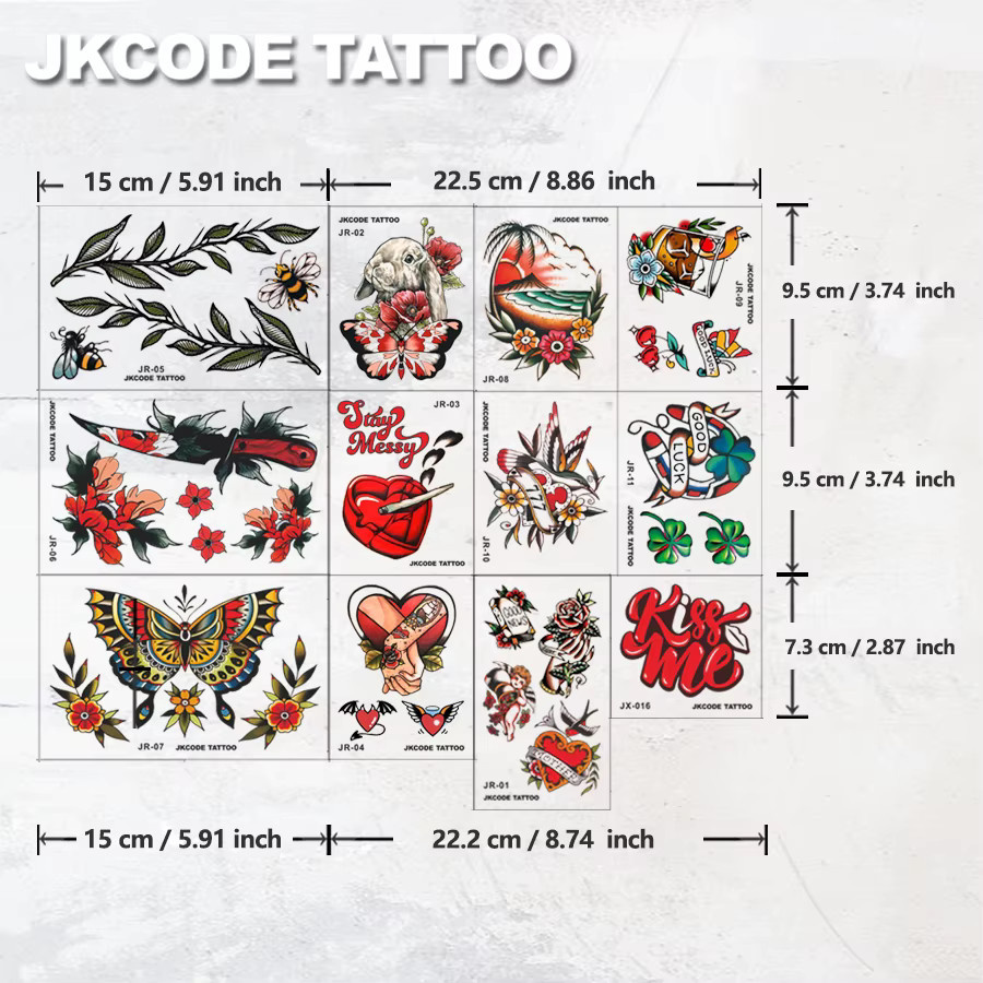 JKCODE TATTOO Temporäre Tattoo-Aufkleber, 12-teiliges Set, Retro-Stil - Bild 4