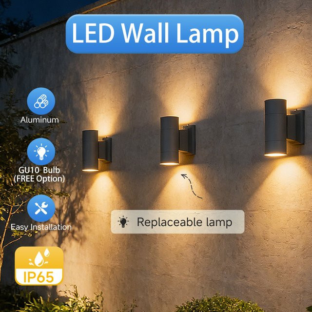 CHENBEN Außenwandleuchte aus Aluminium in Schwarz, moderne LED-Wandleuchte mit GU10 Fassung für Austauschbare Leuchtmittel, IP65 Wasserdicht für Garten und Terrasse - Bild 1