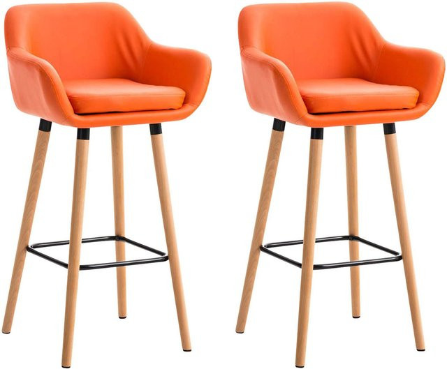 TPFLiving 2er Set Barhocker Grande mit Holzgestell aus Buche und Kunstleder in Orange - Bild 1