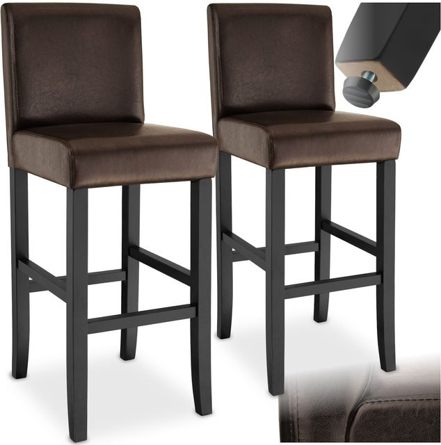 tectake Barhocker 2er Set aus Kunstleder und Massivholz in Braun, B/T/H: 41 x 40 x 107 cm, Sitzhöhe: 76 cm - Bild 1