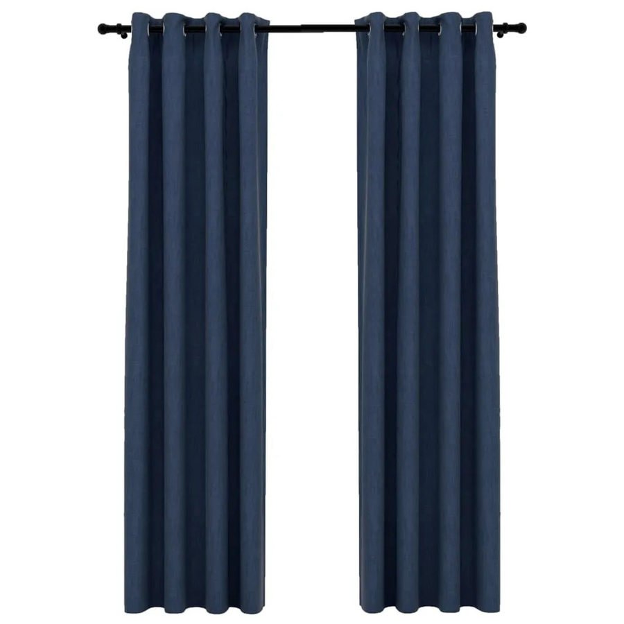 vidaXL Verdunkelungsvorhänge in Leinenoptik mit Ösen, 2 Stück, Blau, B: 140 cm, H: 225 cm - Bild 2