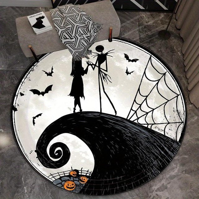 MINISO Disney Nightmare Before Christmas Runder Teppich mit Fledermäusen und Spinnen, Durchmesser: 80 cm - Bild 1