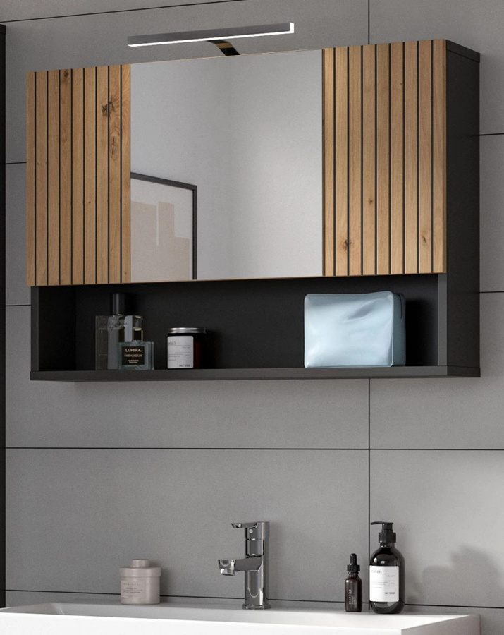 Inn.Furn Badezimmer Spiegelschrank Livia in Eiche und Grau mit LED-Beleuchtung, B/H: 80 x 55 cm - Bild 1
