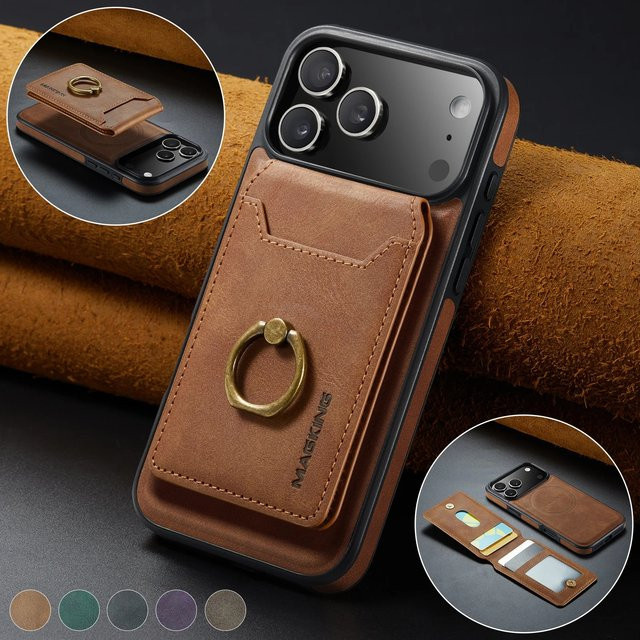 Aierkeba 2-in-1 Leder-Handyhülle für iPhone mit MagSafe-Kompatibilität, Kartenfach und Ring in Lila - Bild 1