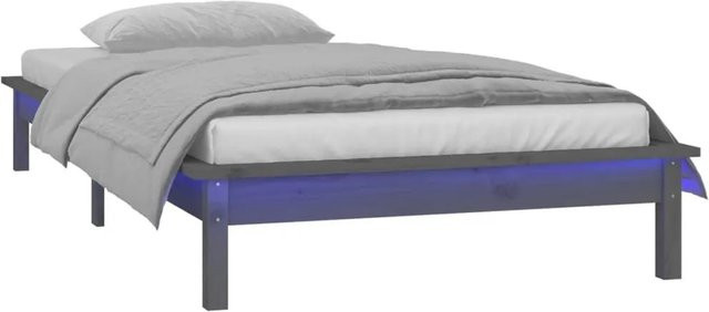 vidaXL Massivholzbett aus Kiefernholz mit LED-Unterbettbeleuchtung und USB-Ladeport in Grau mit rustikaler Optik, B/T/H: 100 x 200 x 111,5 cm - Bild 1