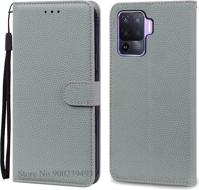 Leder-Flipcase für OPPO Reno 5 Lite in Grau mit Brieftaschenfunktion - Bild 1
