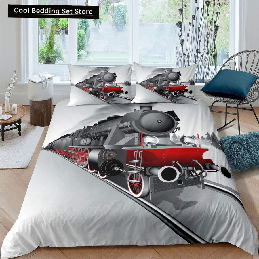 Cartoon Zug Bettwäscheset aus Polyester mit Spielzeugauto und LKW Motiv, 3-teilig, B/H: 140 x 210 cm - Bild 2