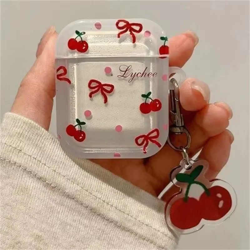 Fomscvka Transparente Kirsch-Kopfhörerhülle mit Schleife und Anhänger für Apple AirPods 4 3 2 1 Pro - Bild 2