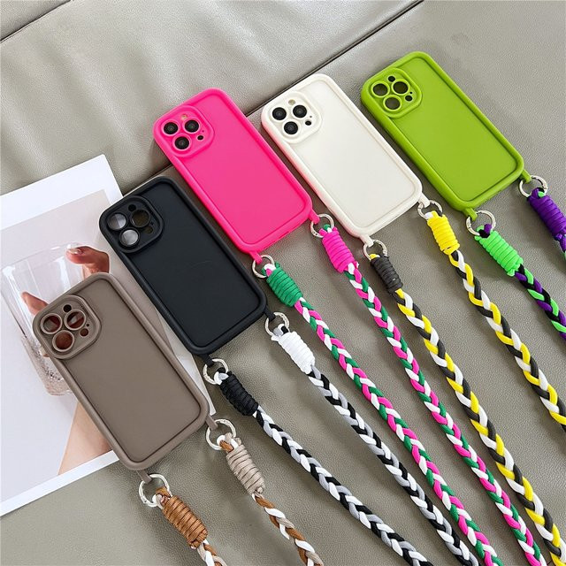 Stoßfeste Silikon-Umhängetasche mit Lanyard für Apple iPhone 11 bis 16 Pro Max in Weiß - Bild 1