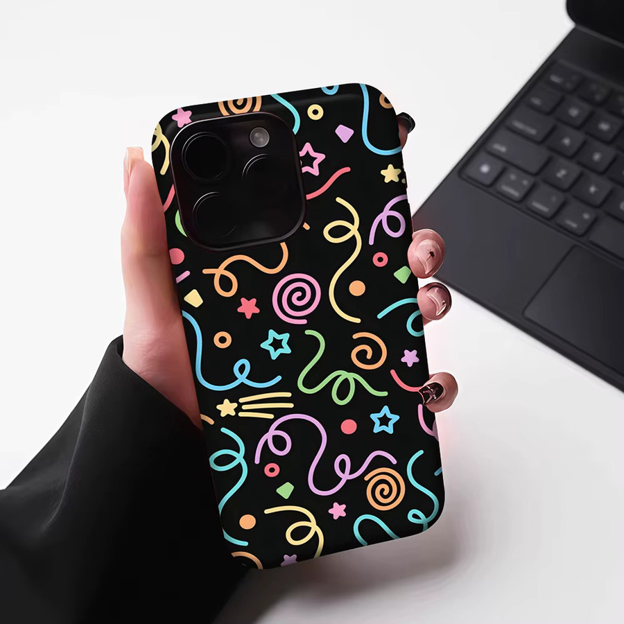 Potdemiel Handyhülle mit buntem Konfetti- und Sternchen-Design für iPhone 17 16 15 14 13 Pro Max Plus, robuste Einzel- und Doppelschicht-Schutzhülle, Mehrfarbig - Bild 6