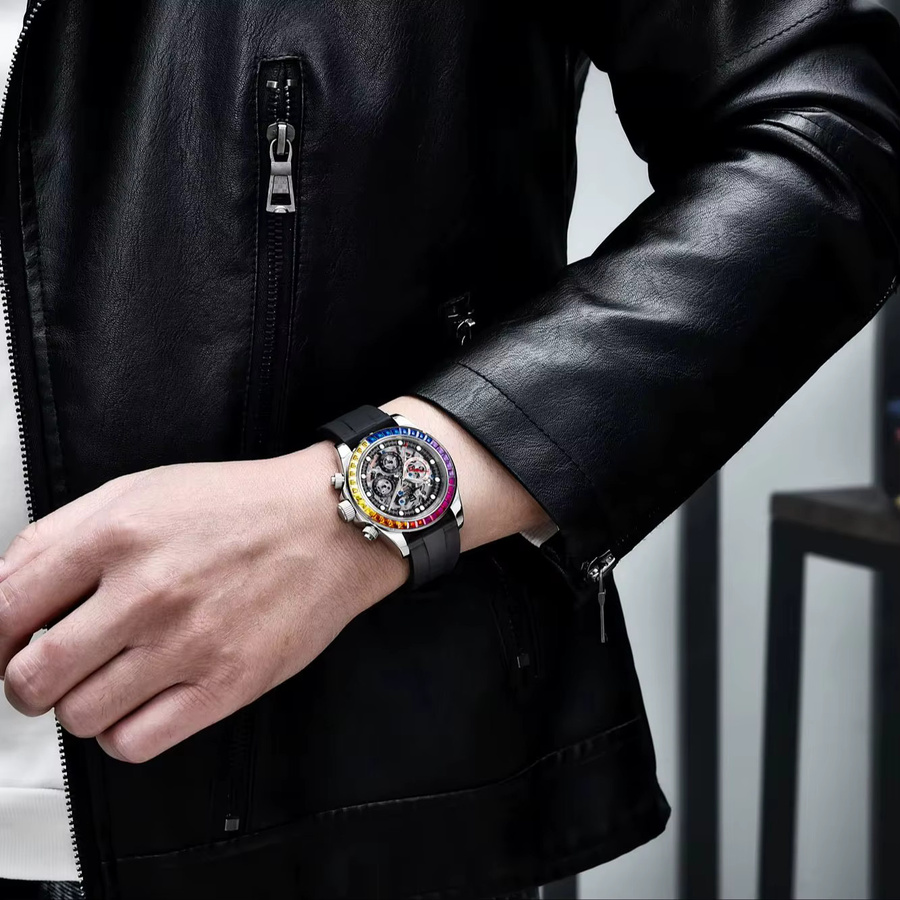 PAGANI DESIGN Armbanduhr Automatik, Edelstahl, Kautschuk, Schwarz, Herren - Bild 5