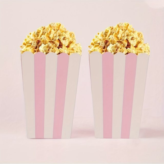Rosa und weiß gestreifte Popcorn-Boxen aus Papier als Süßigkeiten-Behälter für deinen Geburtstag - Bild 1