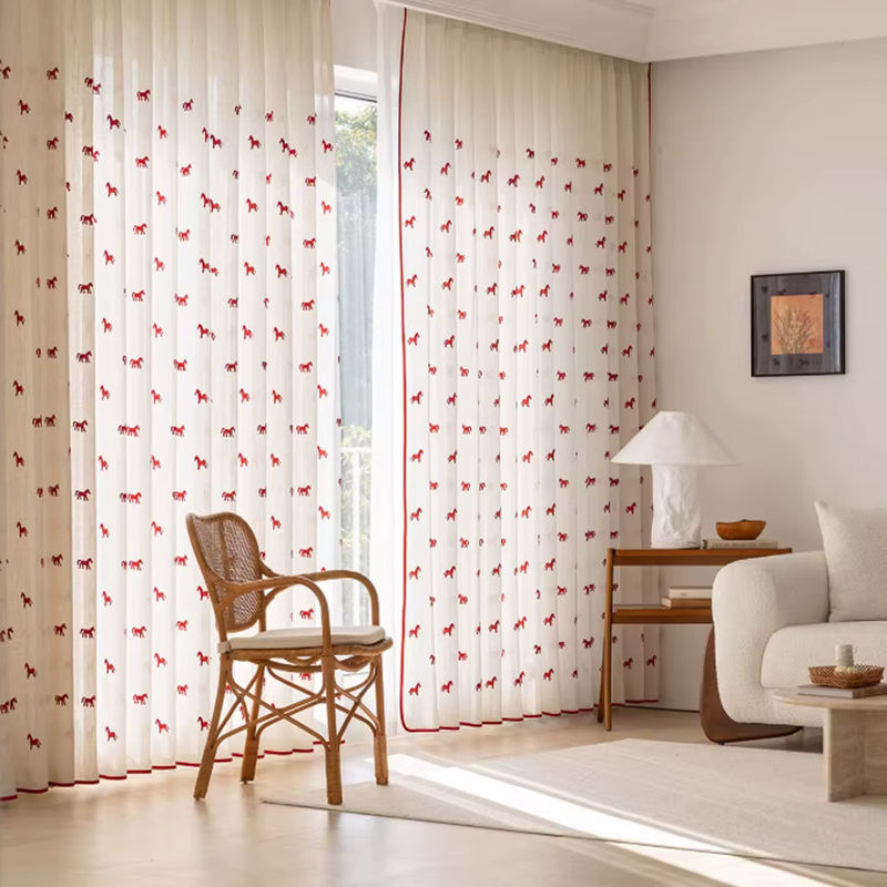 CENTURyMiG Transparenter Vorhang mit Pferdemotiv im Vintage-Stil, Beige/Weiß, B: 200 cm, H: 100 cm - Bild 4